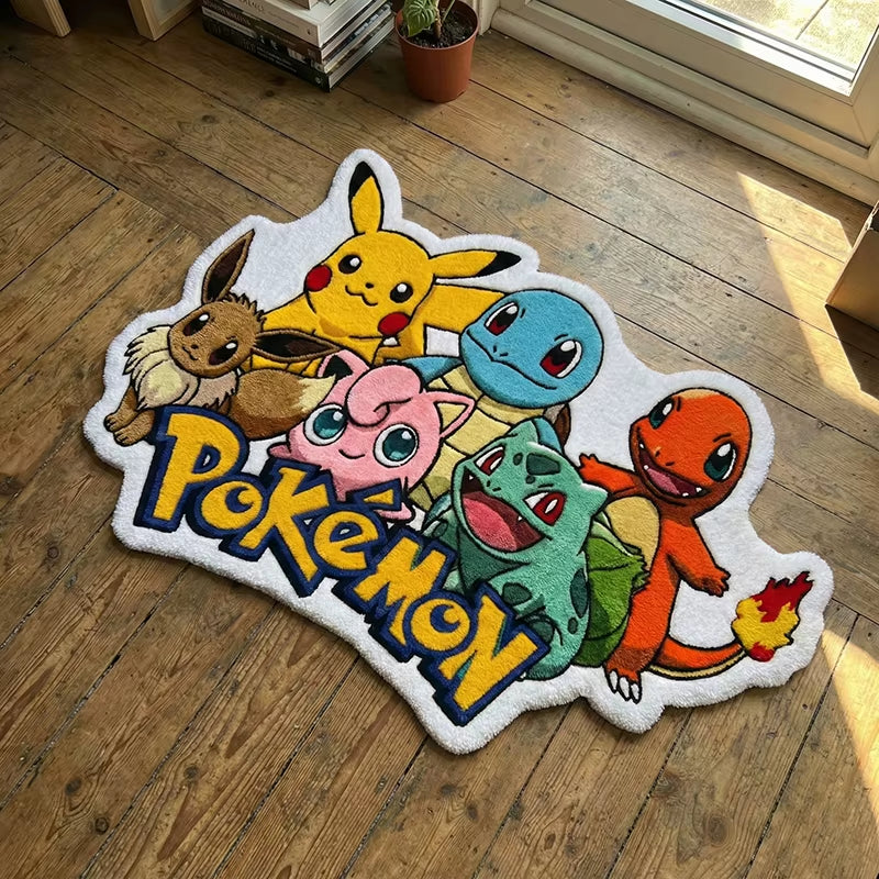 Anime Pokemon Group Shaped Rug - Soft Fluffy Kids Play Carpet for Bedroom Living Room Decor Cute Cartoon Character Floor Mat