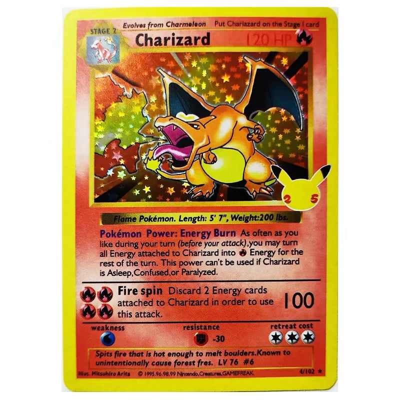 3Pcs Pokemon 25Th Anniversary Collection Cards PTCG Charizard Blastoise Flash Cards Game Anime Rare Collection Cards Gift Toys