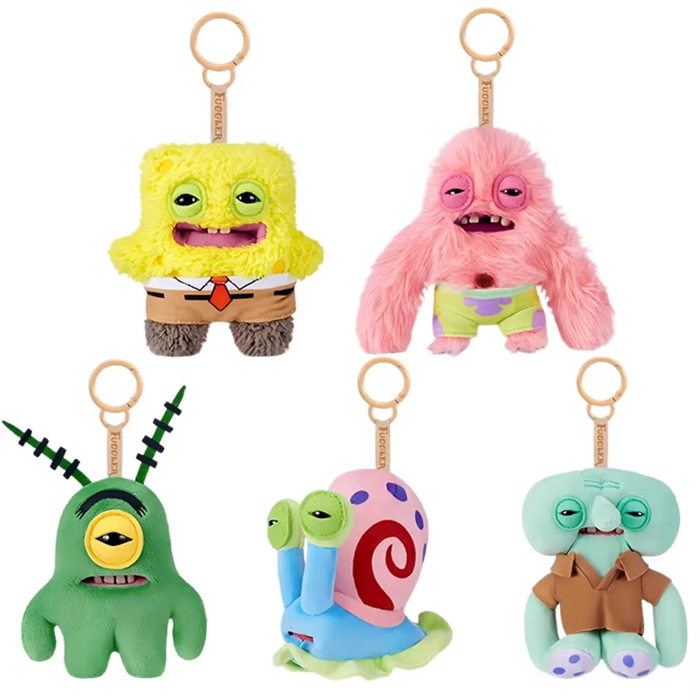 Original  Spongebob Patrick Keychain Bag Charm for Backpack Decoration Soft Plush Doll Teeth Monster Ugly Cute Funny Toy