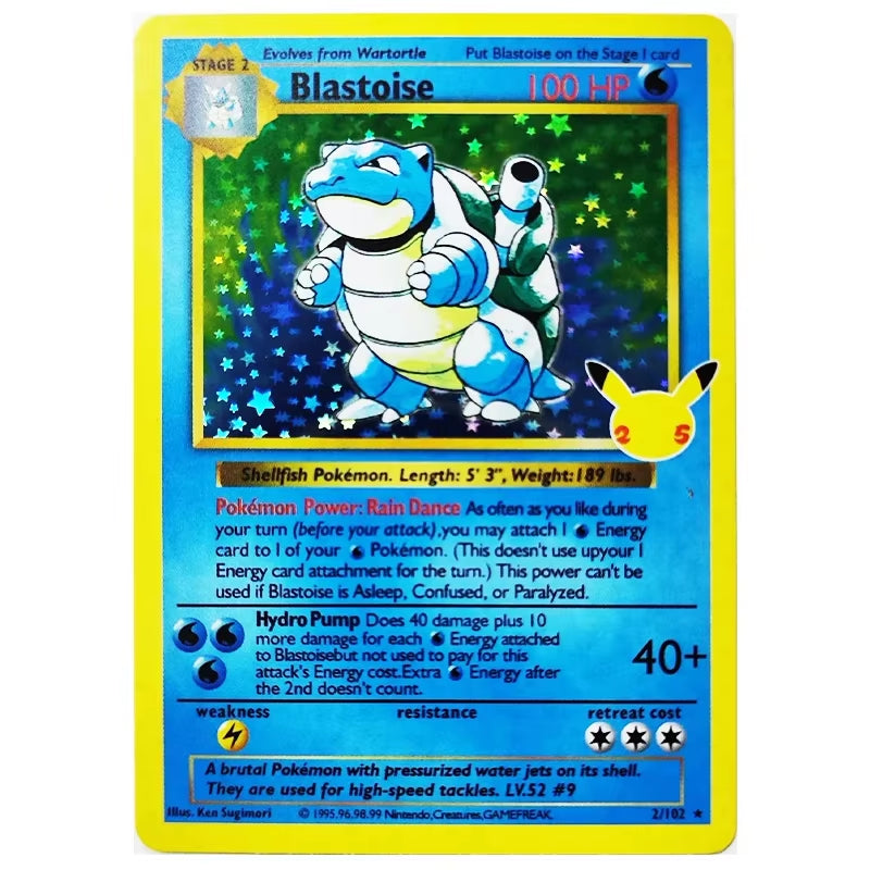 3Pcs Pokemon 25Th Anniversary Collection Cards PTCG Charizard Blastoise Flash Cards Game Anime Rare Collection Cards Gift Toys