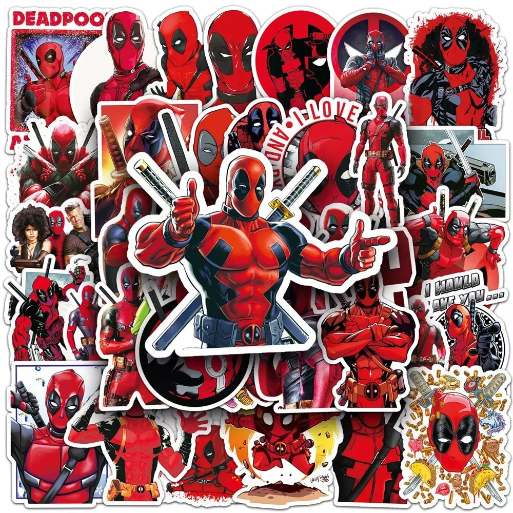 50Pcs the Avengers Deadpool Cartoon Stickers Cool Super Hero Anime Decals DIY Phone Laptop Skateboard Sticker Decor Toys