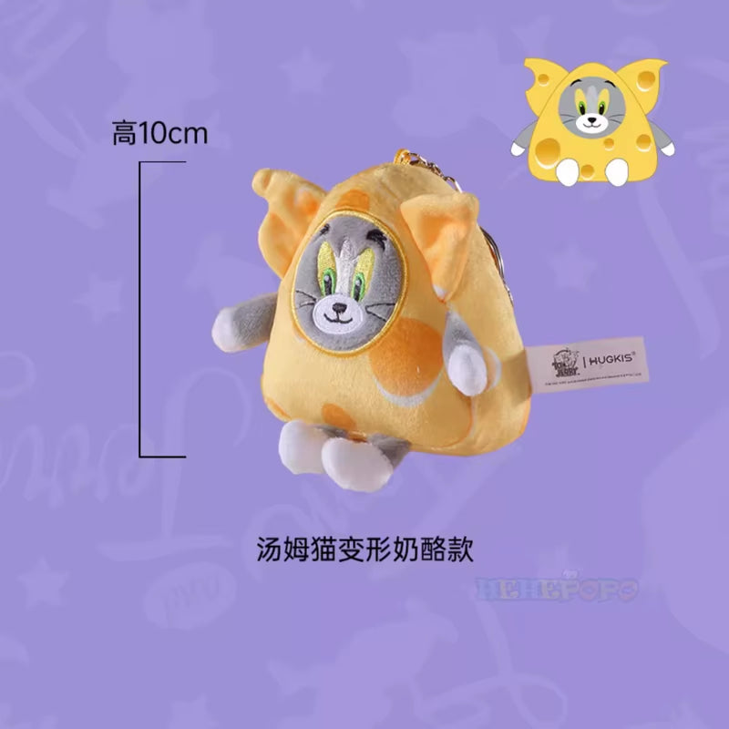 Original Cartoon Cheese Tom and Jerry Plush Key Ring Toy Tom Cat Jerry Mouse Pendant Stuffed Keychain Doll Toys for Kid Gift