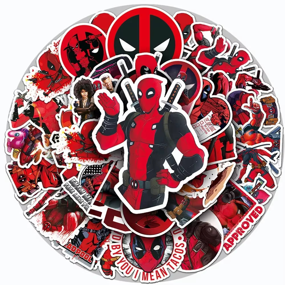 50Pcs the Avengers Deadpool Cartoon Stickers Cool Super Hero Anime Decals DIY Phone Laptop Skateboard Sticker Decor Toys