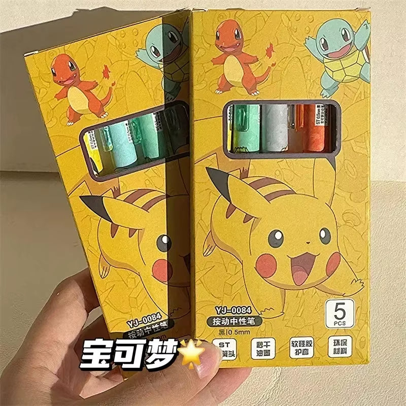 5Pcs Pokemon Pen Set Pikachu Squirtle Charmander, Press Gel Pen Cute Anime School Office Supplies Stationery Gift for Kids