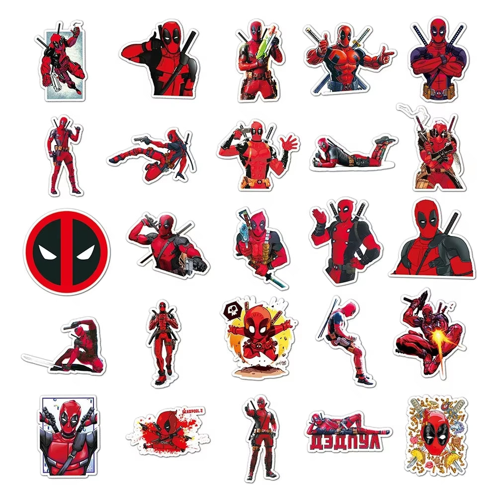 50Pcs the Avengers Deadpool Cartoon Stickers Cool Super Hero Anime Decals DIY Phone Laptop Skateboard Sticker Decor Toys
