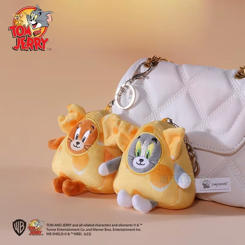 Original Cartoon Cheese Tom and Jerry Plush Key Ring Toy Tom Cat Jerry Mouse Pendant Stuffed Keychain Doll Toys for Kid Gift