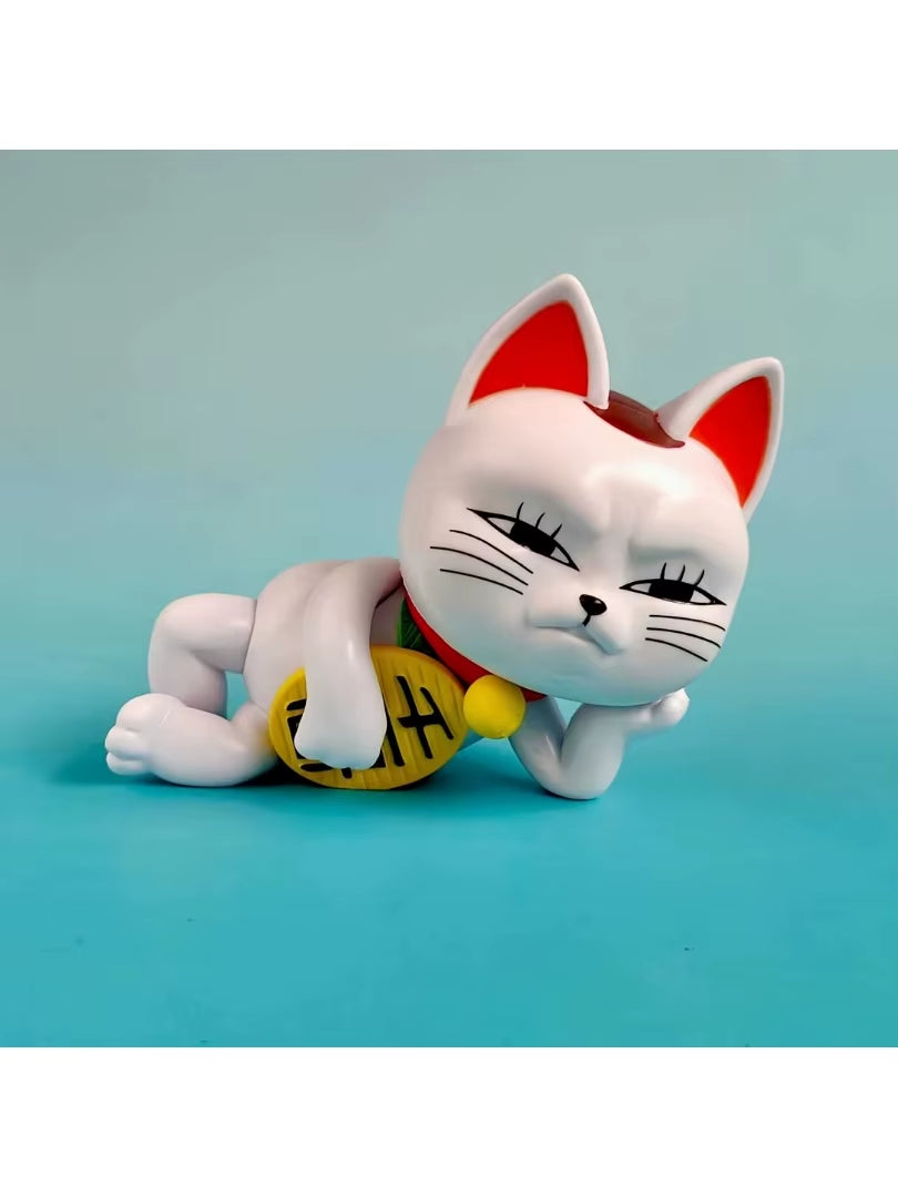 Lucky Pose Maneki Neko Anime Figure Set Cute Side Lying Lucky Cat Car Decor Bedroom Ornament Anime Character Anime Room Decor
