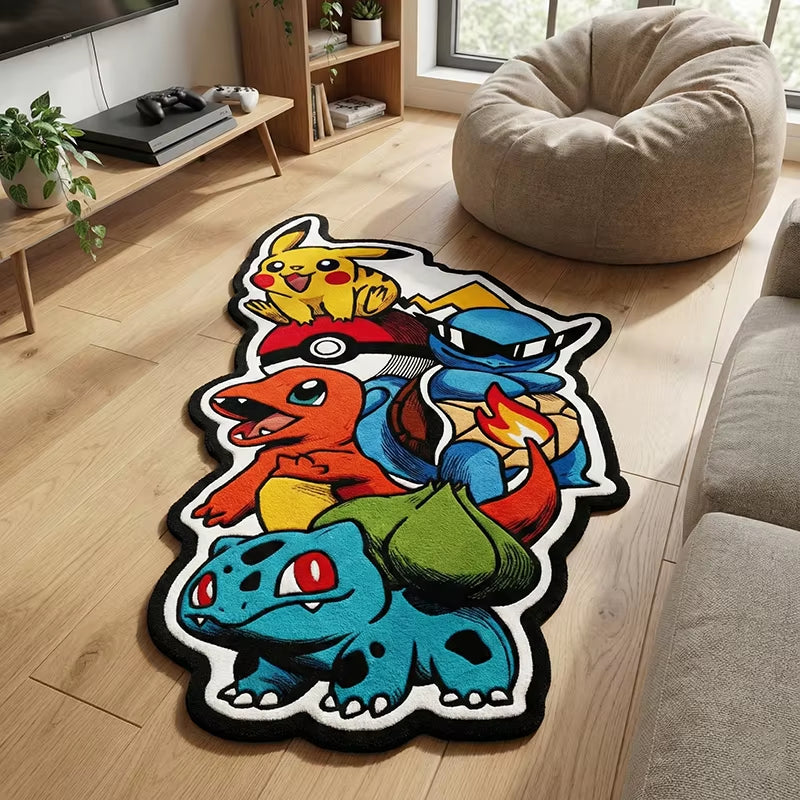 Pokémon Anime Shaped Area Rug Pikachu Charmander Bulbasaur Squirtle Non-Slip Floor Mat for Kids Room Living Room Fan Gift Decor