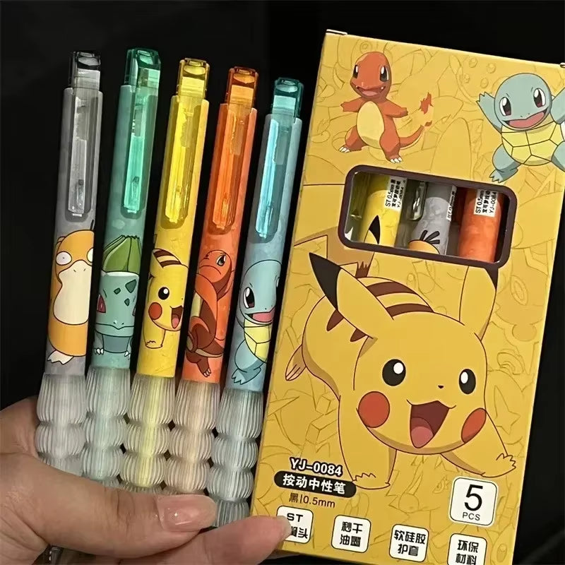 5Pcs Pokemon Pens Pikachu Squirtle Charmander Cute Press Gel Pen Set Anime Cartoon School Office Stationery Supplies Kids Gifts