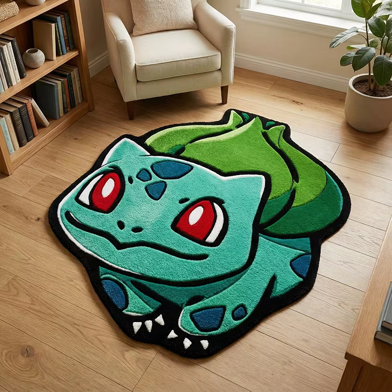 Pokémon Bulbasaur Fluffy Rug: Soft Plush Iconic Grass-Type Design – Playful Anime Floor Decor for Bedrooms/Living Rooms