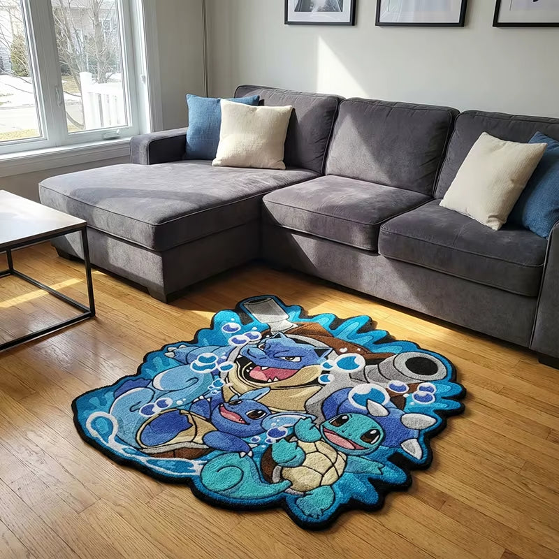 Cute Squirtle Family Pokémon Rug: Blue-Brown Blastoise Evolution Print – Durable Mat Perfect for Anime Fans Game Corners