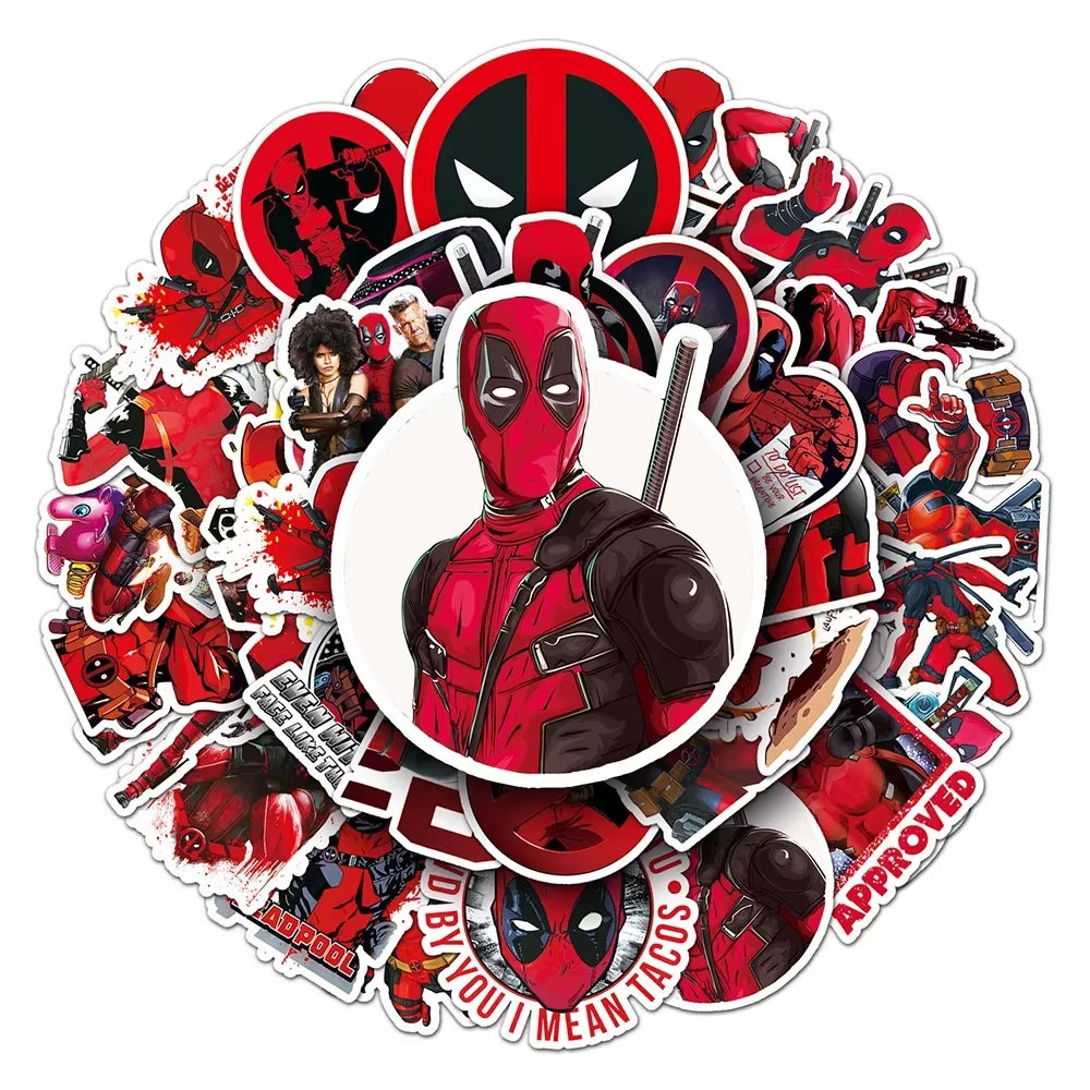 50Pcs the Avengers Deadpool Cartoon Stickers Cool Super Hero Anime Decals DIY Phone Laptop Skateboard Sticker Decor Toys