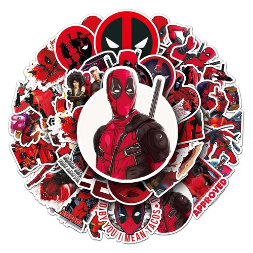50Pcs the Avengers Deadpool Cartoon Stickers Cool Super Hero Anime Decals DIY Phone Laptop Skateboard Sticker Decor Toys