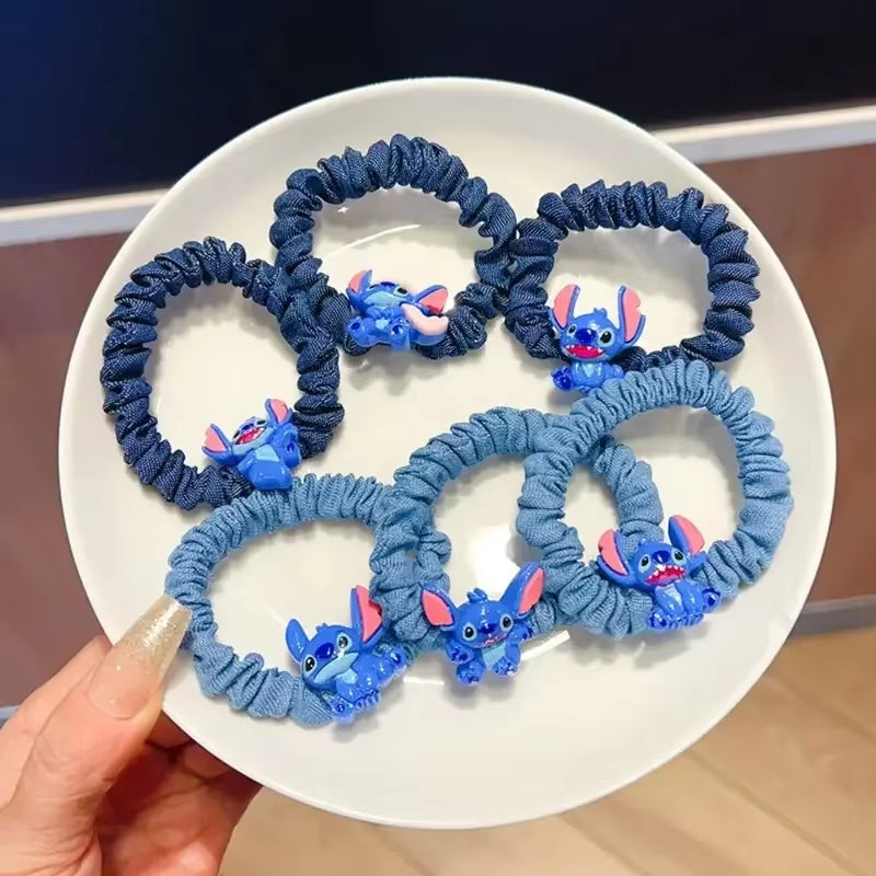 1/5/6Pcs Stitch Anime Hair Tie Children'S Accessories Hair Band Kawaii Stitch Figure Doll Girls Head Rope Kids Toys Gifts
