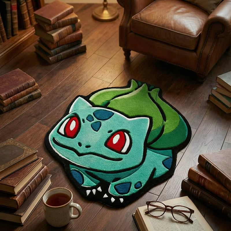 Pokémon Bulbasaur Fluffy Rug: Soft Plush Iconic Grass-Type Design – Playful Anime Floor Decor for Bedrooms/Living Rooms
