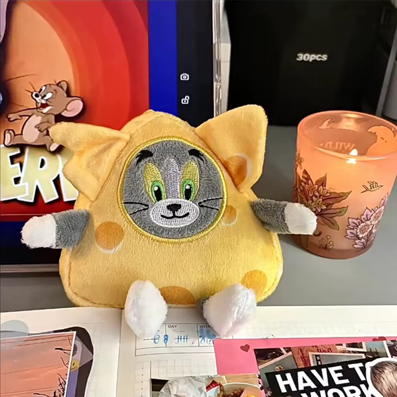 Original Cartoon Cheese Tom and Jerry Plush Key Ring Toy Tom Cat Jerry Mouse Pendant Stuffed Keychain Doll Toys for Kid Gift