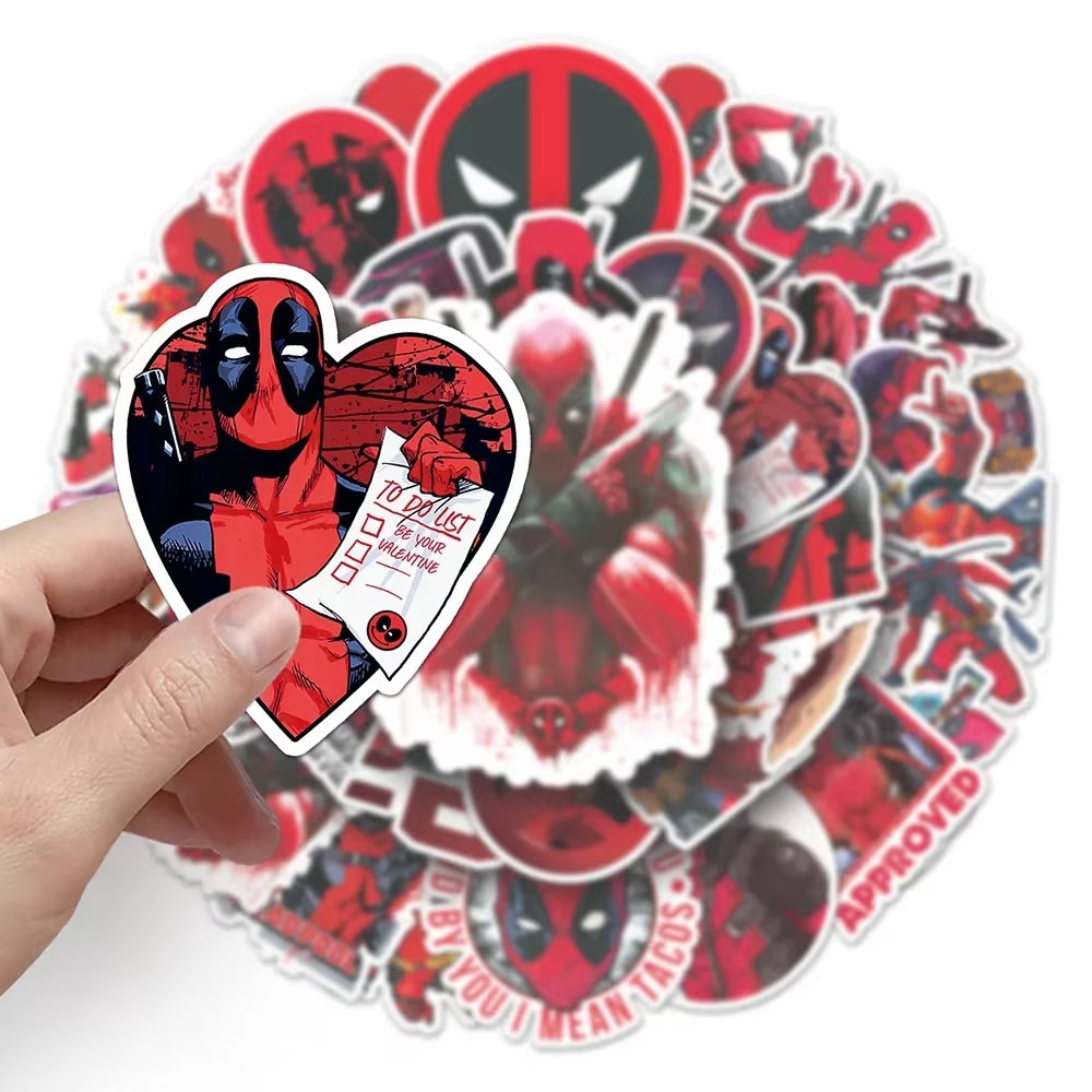 50Pcs the Avengers Deadpool Cartoon Stickers Cool Super Hero Anime Decals DIY Phone Laptop Skateboard Sticker Decor Toys