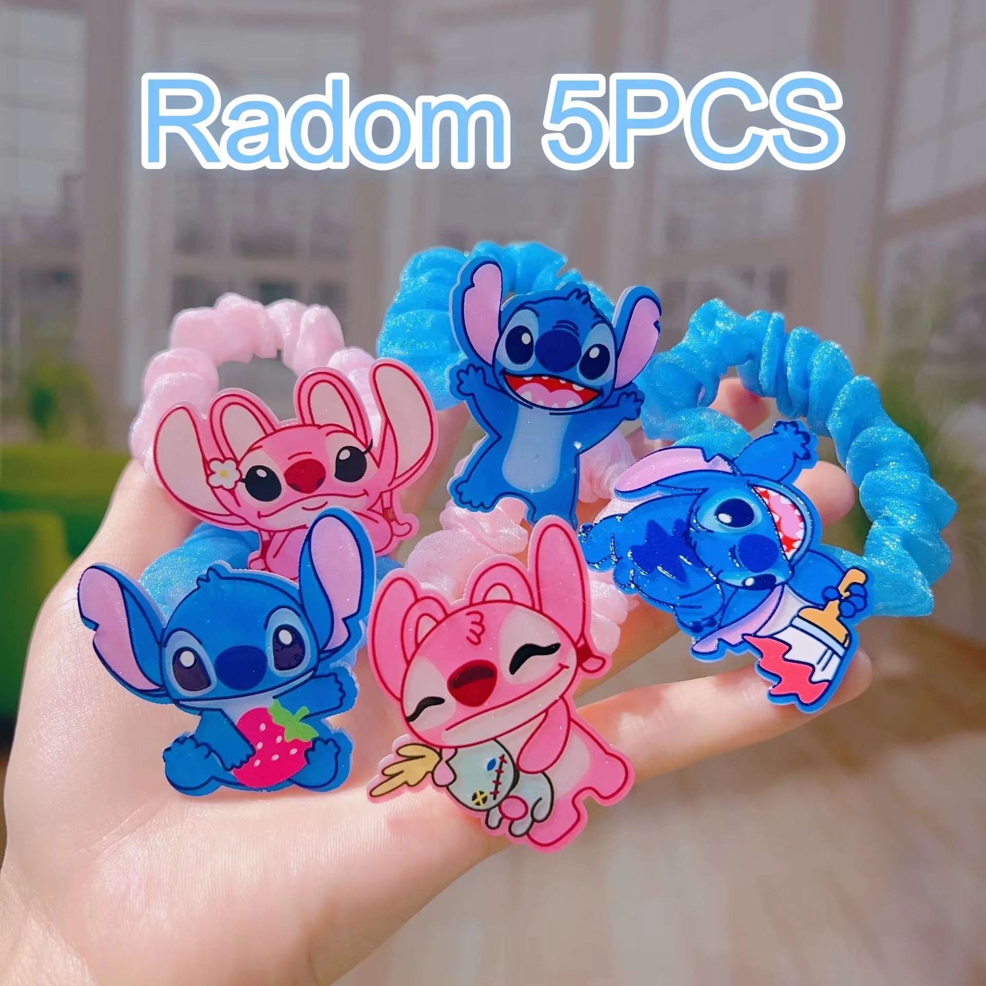 1/5/6Pcs Stitch Anime Hair Tie Children'S Accessories Hair Band Kawaii Stitch Figure Doll Girls Head Rope Kids Toys Gifts