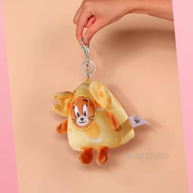 Original Cartoon Cheese Tom and Jerry Plush Key Ring Toy Tom Cat Jerry Mouse Pendant Stuffed Keychain Doll Toys for Kid Gift