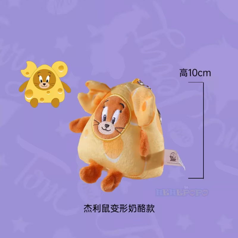 Original Cartoon Cheese Tom and Jerry Plush Key Ring Toy Tom Cat Jerry Mouse Pendant Stuffed Keychain Doll Toys for Kid Gift