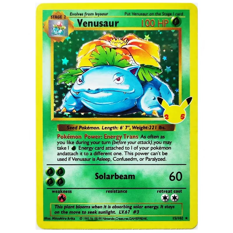 3Pcs Pokemon 25Th Anniversary Collection Cards PTCG Charizard Blastoise Flash Cards Game Anime Rare Collection Cards Gift Toys