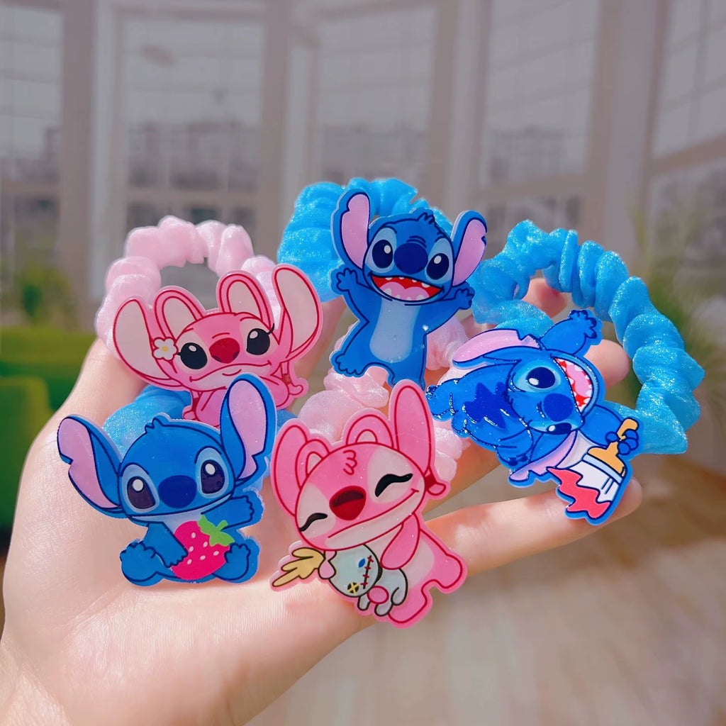 1/5/6Pcs Stitch Anime Hair Tie Children'S Accessories Hair Band Kawaii Stitch Figure Doll Girls Head Rope Kids Toys Gifts