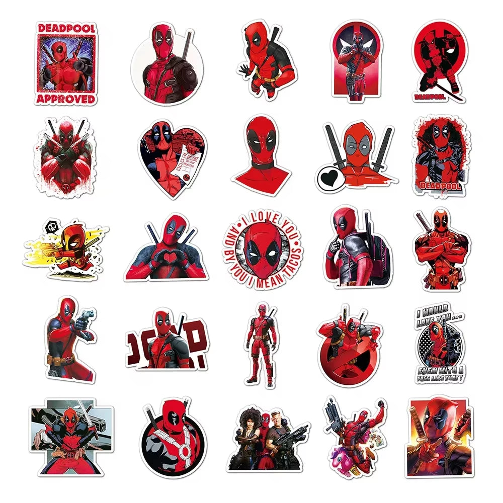 50Pcs the Avengers Deadpool Cartoon Stickers Cool Super Hero Anime Decals DIY Phone Laptop Skateboard Sticker Decor Toys