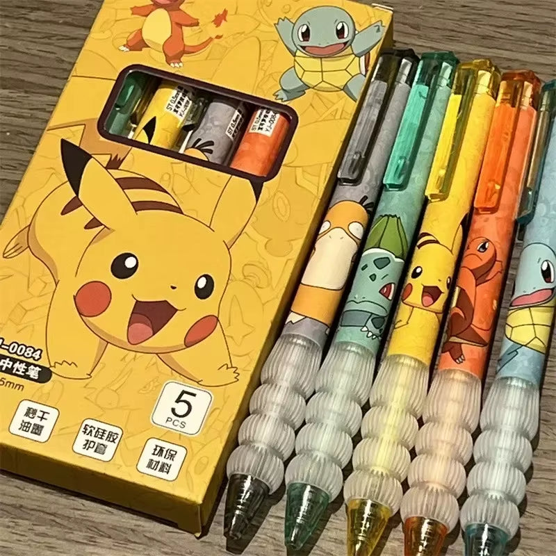 5Pcs Pokemon Pens Pikachu Squirtle Charmander Cute Press Gel Pen Set Anime Cartoon School Office Stationery Supplies Kids Gifts