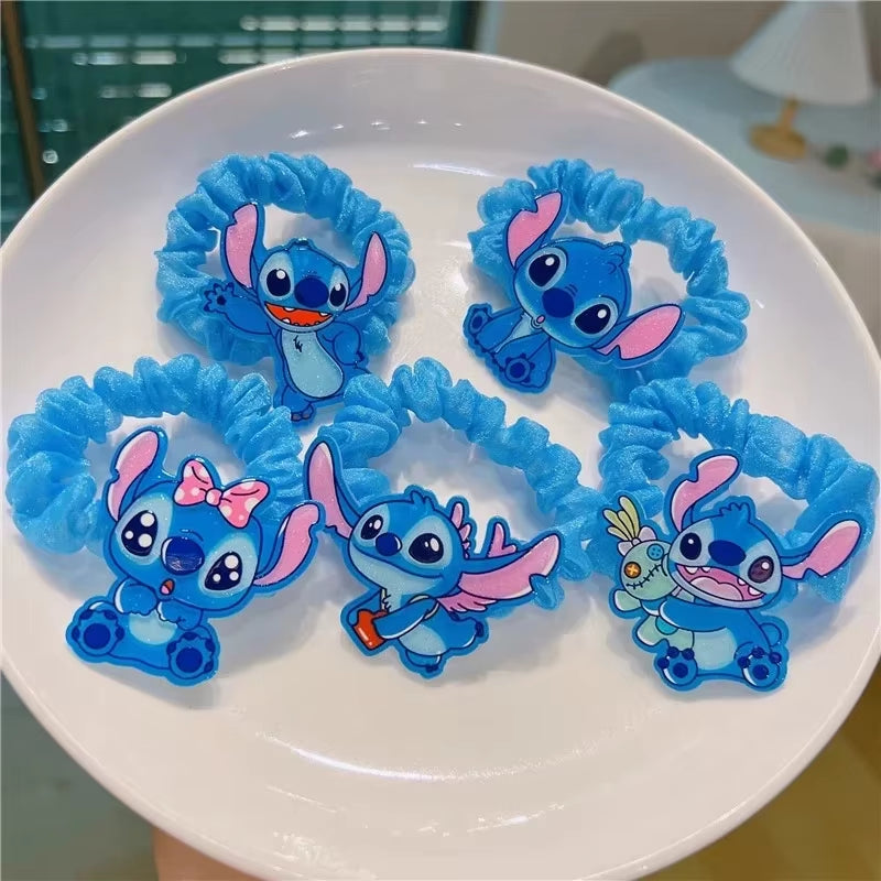 1/5/6Pcs Stitch Anime Hair Tie Children'S Accessories Hair Band Kawaii Stitch Figure Doll Girls Head Rope Kids Toys Gifts