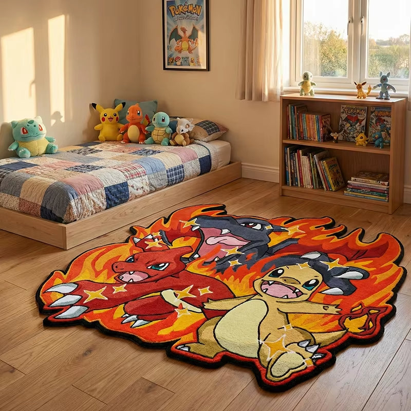 Pokemon Charizard Family Design Rug Bedroom Living Room Kid'S Room Non-Slip Decorative Floor Mat Collection Birthday Gift Carpet
