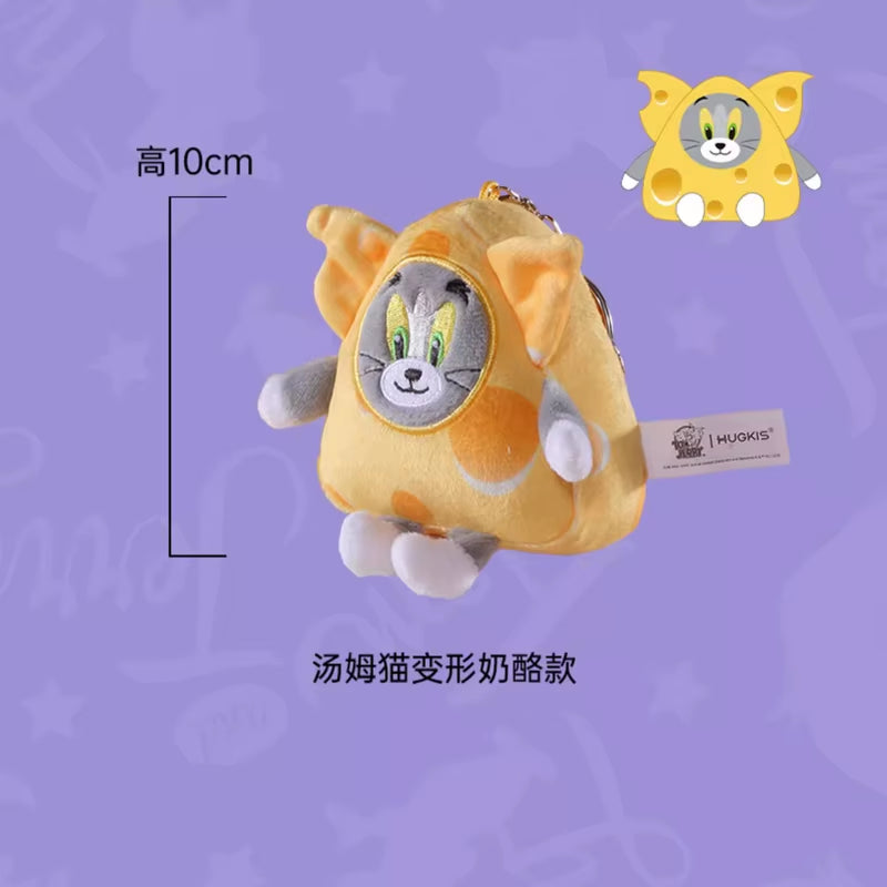 Original Cartoon Cheese Tom and Jerry Plush Key Ring Toy Tom Cat Jerry Mouse Pendant Stuffed Keychain Doll Toys for Kid Gift