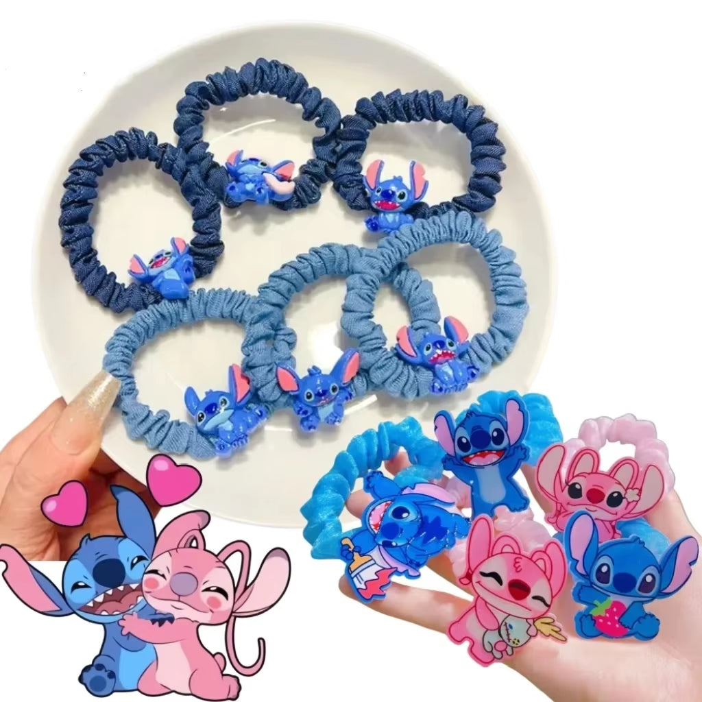 1/5/6Pcs Stitch Anime Hair Tie Children'S Accessories Hair Band Kawaii Stitch Figure Doll Girls Head Rope Kids Toys Gifts