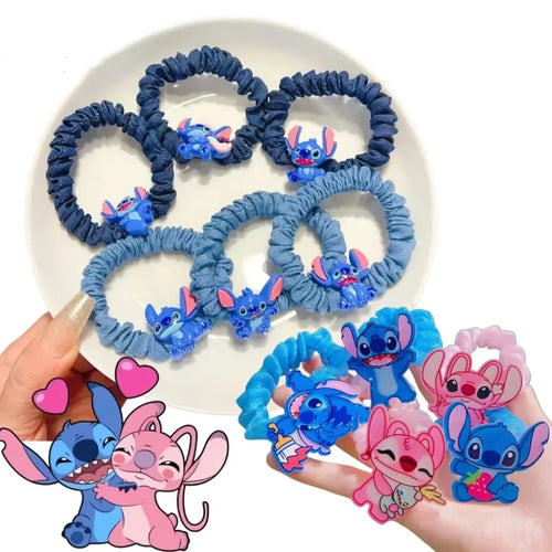 1/5/6Pcs Stitch Anime Hair Tie Children'S Accessories Hair Band Kawaii Stitch Figure Doll Girls Head Rope Kids Toys Gifts