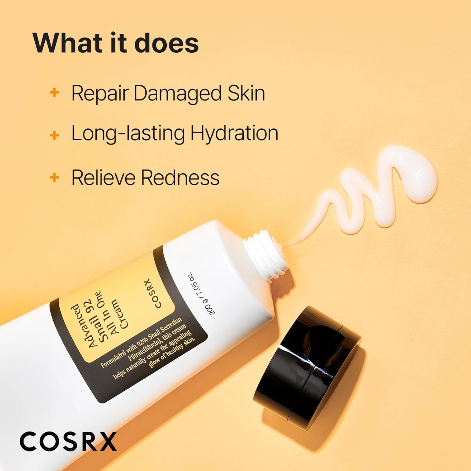 Snail Mucin 92% Moisturizer, Daily Repair Face Gel Cream Tube Type for Dry, Sensitive Skin, Not Tested on Animals, No Parabens, No Sulfates, No Phthalates, Korean Skin Care (3.52 Fl Oz / 100G)