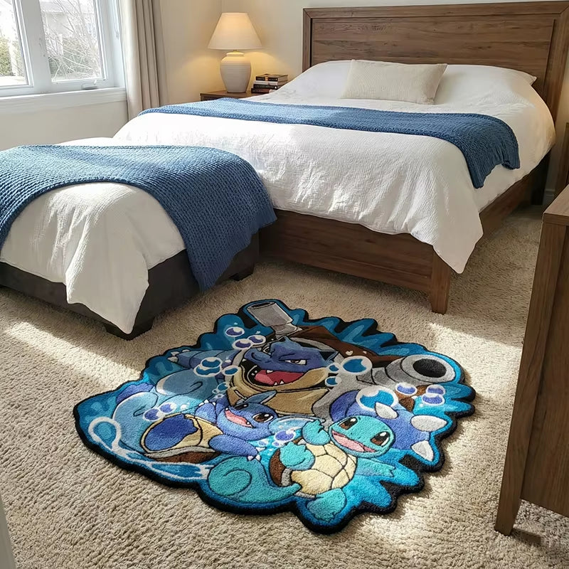 Cute Squirtle Family Pokémon Rug: Blue-Brown Blastoise Evolution Print – Durable Mat Perfect for Anime Fans Game Corners