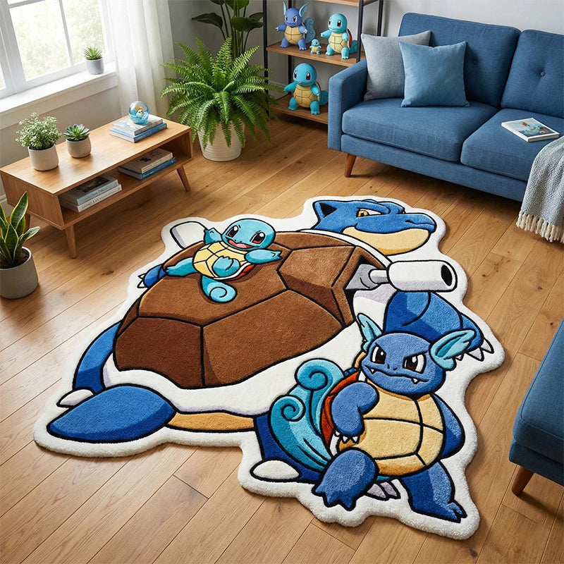 Anime Squirtle Evolution Rug Soft Plush Carpet Blastoise Floor Mat Kids Bedroom Playroom Decor Gamer Gift Non-Slip