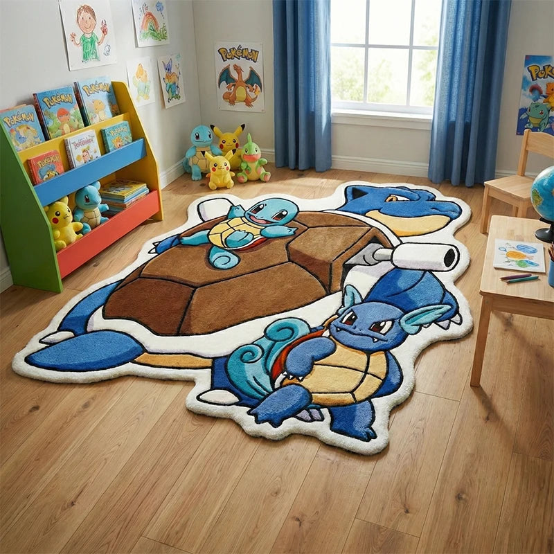 Anime Squirtle Evolution Rug Soft Plush Carpet Blastoise Floor Mat Kids Bedroom Playroom Decor Gamer Gift Non-Slip