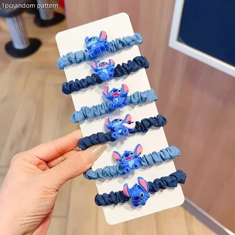 1/5/6Pcs Stitch Anime Hair Tie Children'S Accessories Hair Band Kawaii Stitch Figure Doll Girls Head Rope Kids Toys Gifts