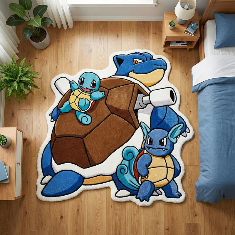 Anime Squirtle Evolution Rug Soft Plush Carpet Blastoise Floor Mat Kids Bedroom Playroom Decor Gamer Gift Non-Slip