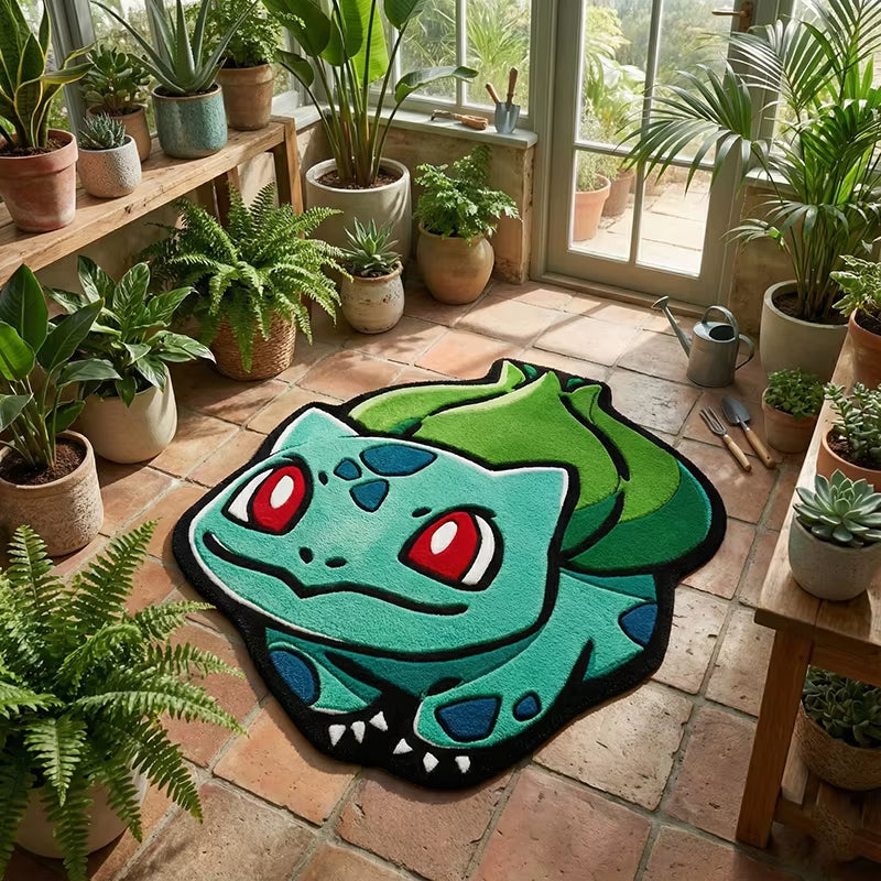 Pokémon Bulbasaur Fluffy Rug: Soft Plush Iconic Grass-Type Design – Playful Anime Floor Decor for Bedrooms/Living Rooms