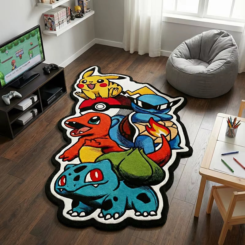 Pokémon Anime Shaped Area Rug Pikachu Charmander Bulbasaur Squirtle Non-Slip Floor Mat for Kids Room Living Room Fan Gift Decor