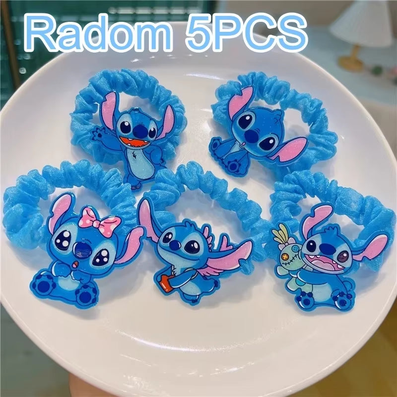 1/5/6Pcs Stitch Anime Hair Tie Children'S Accessories Hair Band Kawaii Stitch Figure Doll Girls Head Rope Kids Toys Gifts
