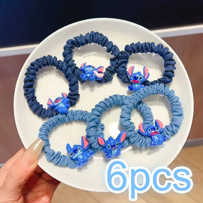 1/5/6Pcs Stitch Anime Hair Tie Children'S Accessories Hair Band Kawaii Stitch Figure Doll Girls Head Rope Kids Toys Gifts