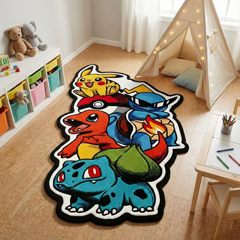 Pokémon Anime Shaped Area Rug Pikachu Charmander Bulbasaur Squirtle Non-Slip Floor Mat for Kids Room Living Room Fan Gift Decor