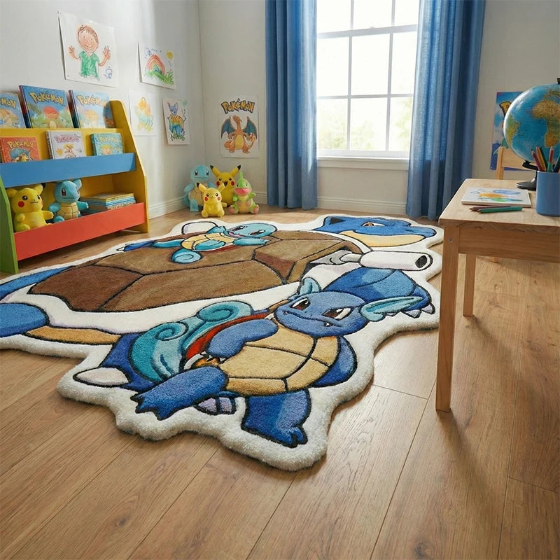 Anime Squirtle Evolution Rug Soft Plush Carpet Blastoise Floor Mat Kids Bedroom Playroom Decor Gamer Gift Non-Slip