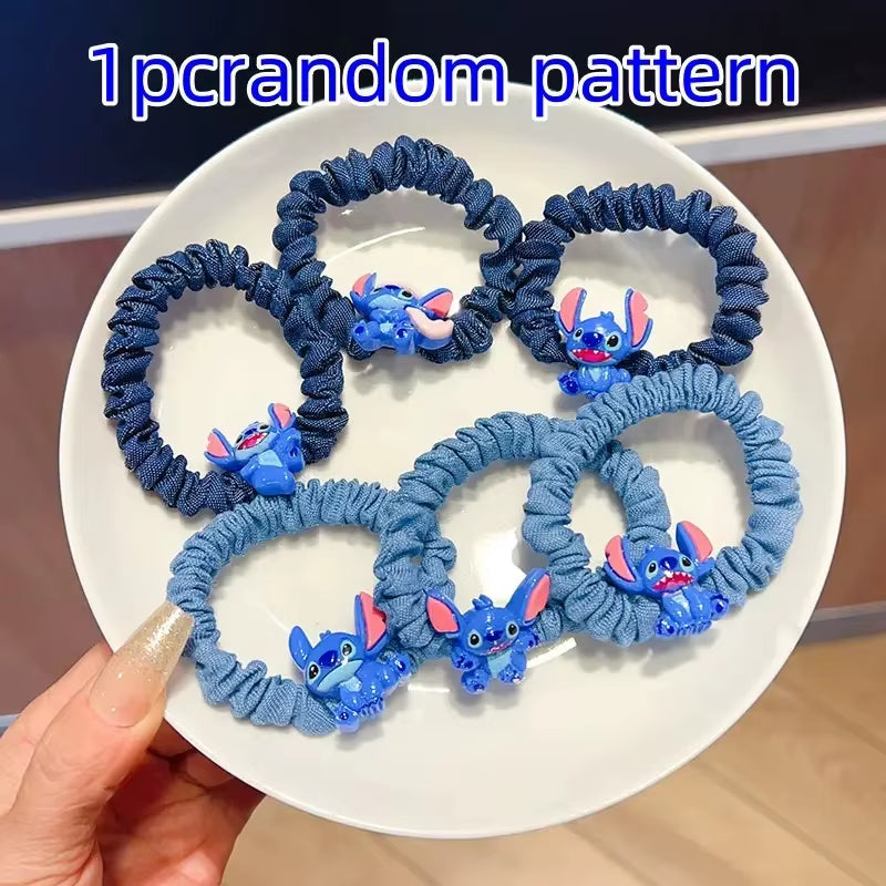 1/5/6Pcs Stitch Anime Hair Tie Children'S Accessories Hair Band Kawaii Stitch Figure Doll Girls Head Rope Kids Toys Gifts