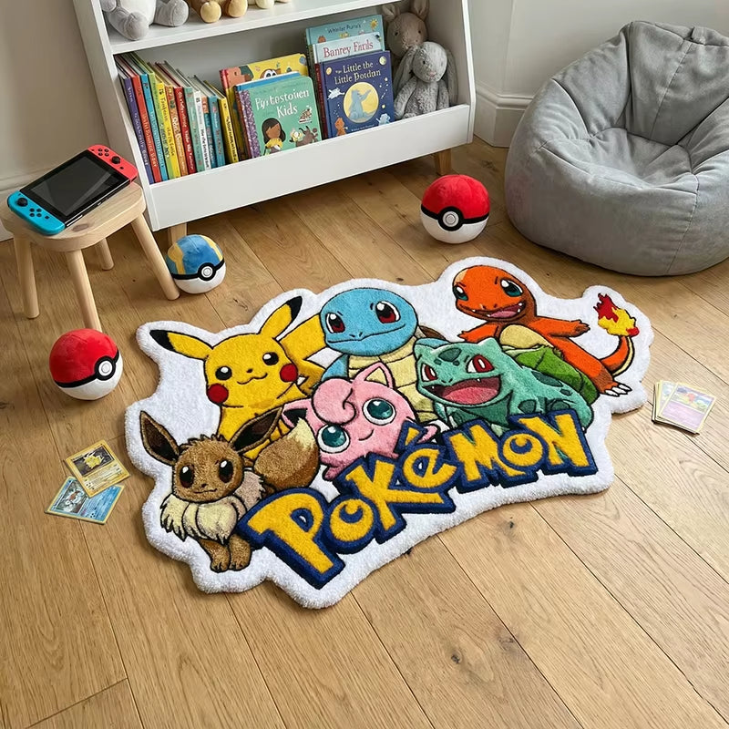 Anime Pokemon Group Shaped Rug - Soft Fluffy Kids Play Carpet for Bedroom Living Room Decor Cute Cartoon Character Floor Mat